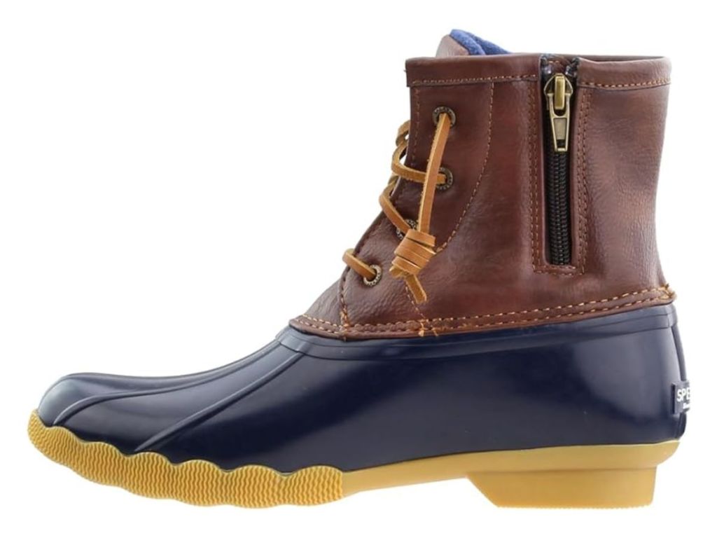 navy and brown kid's Sperry Duck Boot