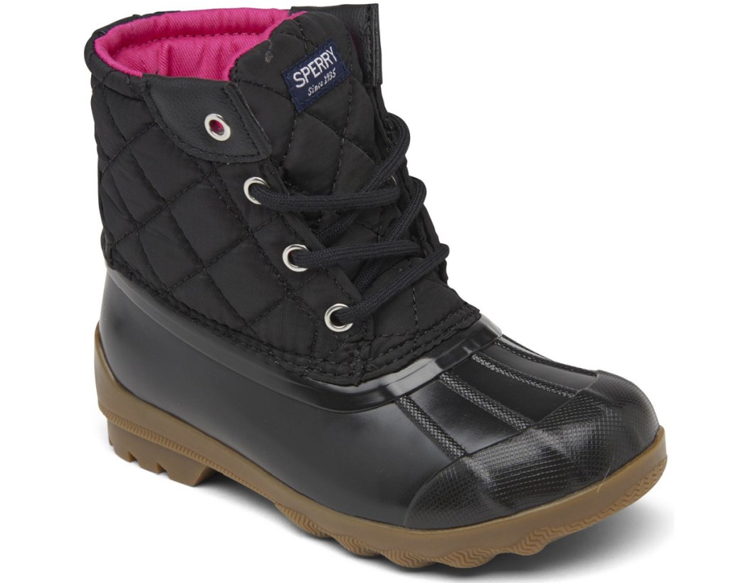 black and pink toddler duck boots
