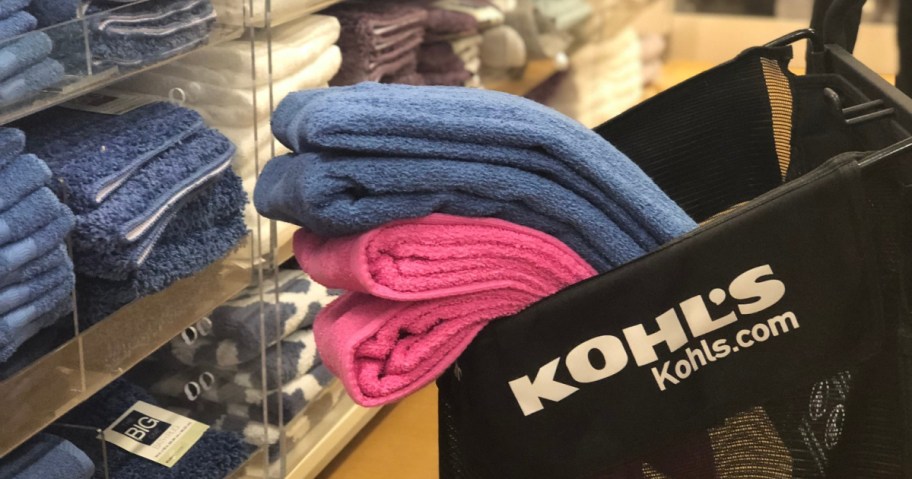 blue and pink towels in kohl's shopping cart
