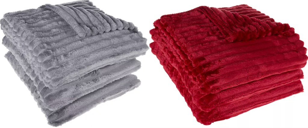 gray and red throw blanket set