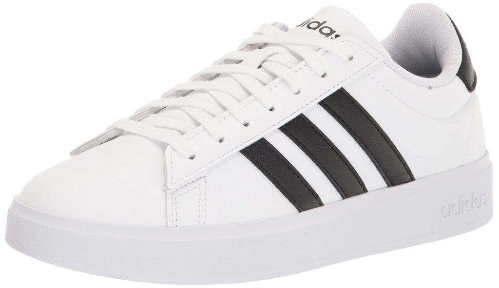 white adidas sneakers with 3 black stripes