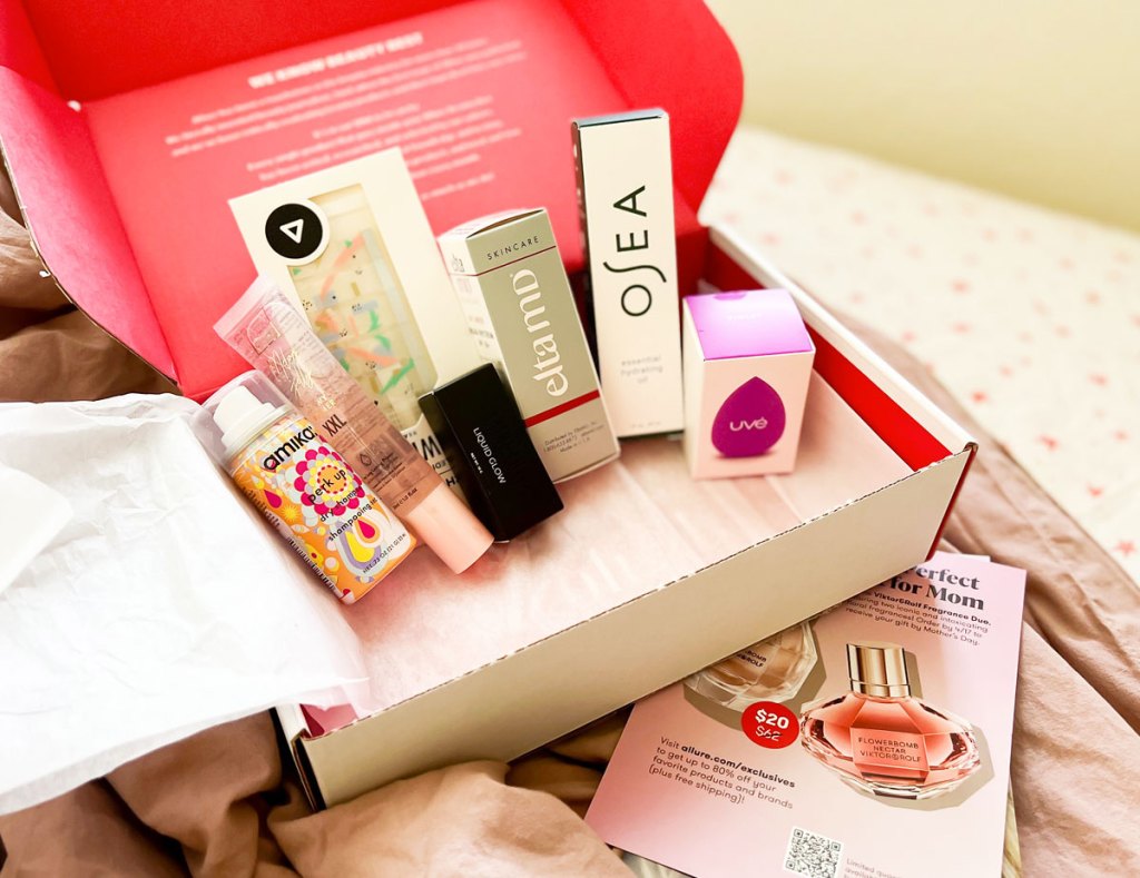 products inside an opened allue beauty box