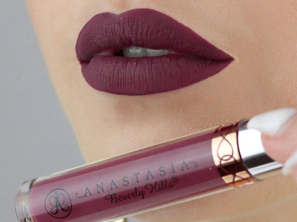 Lips wearing Anastasia Beverly Hills Liquid Lipstick in Trust Issues