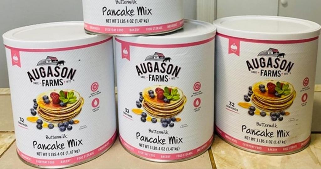 augason farms pancake mix cans stacked