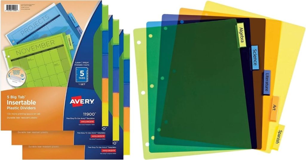 Avery binder dividers and packaging