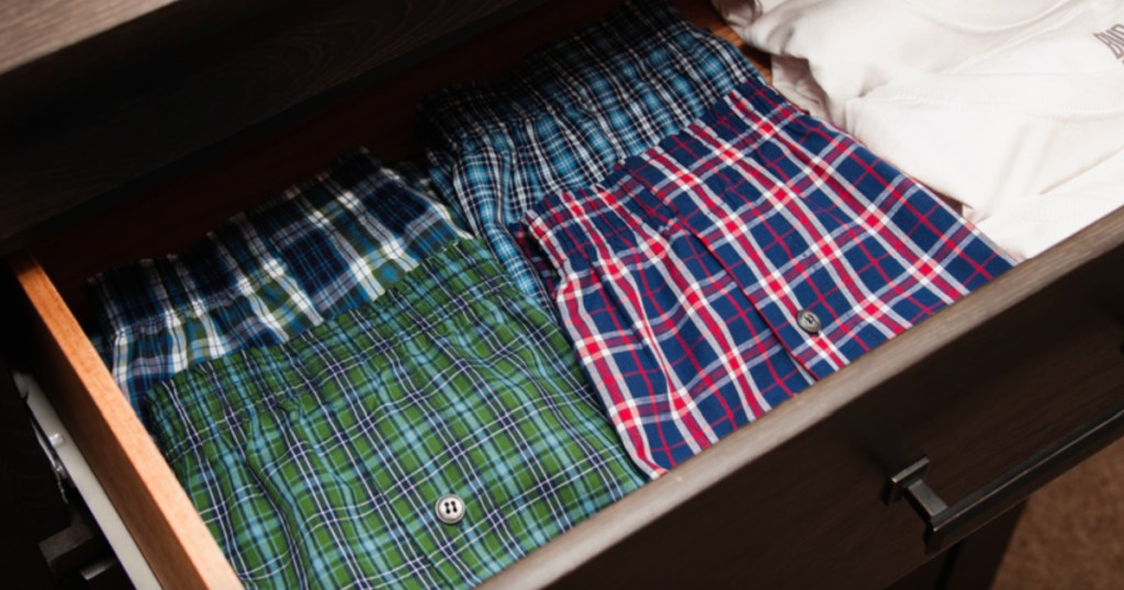 plaid boxers in drawer