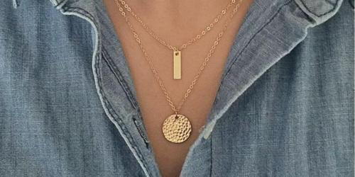 Bar + Hammered Disc Layered Necklace Just $14.84 Shipped