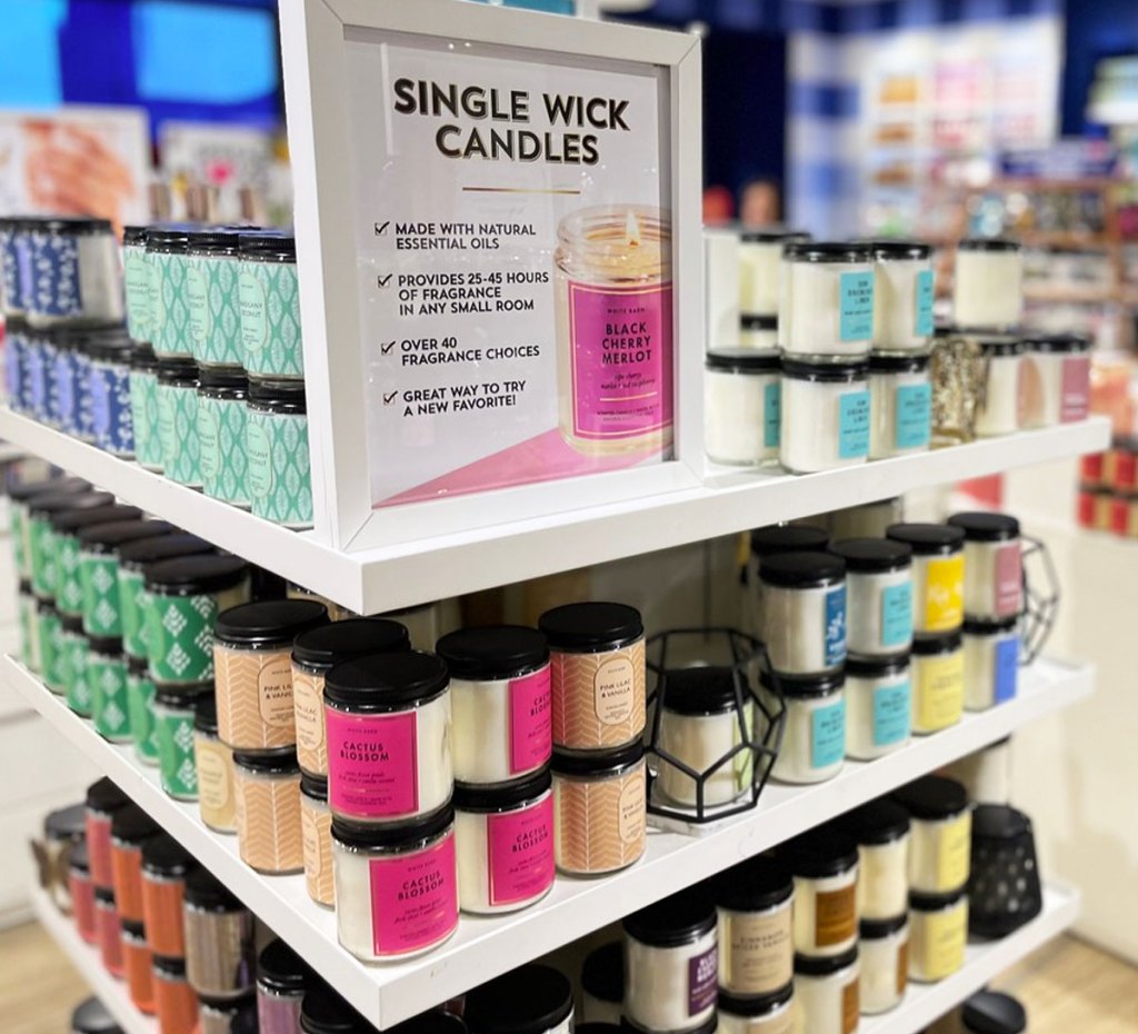display of bath & body works single wick candles