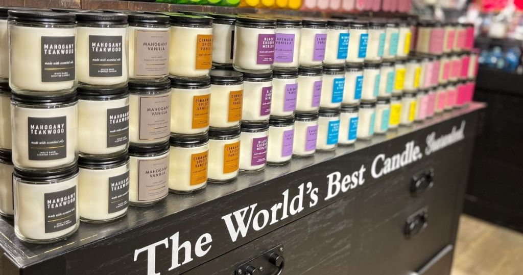 row of candles at Bath & Body Works