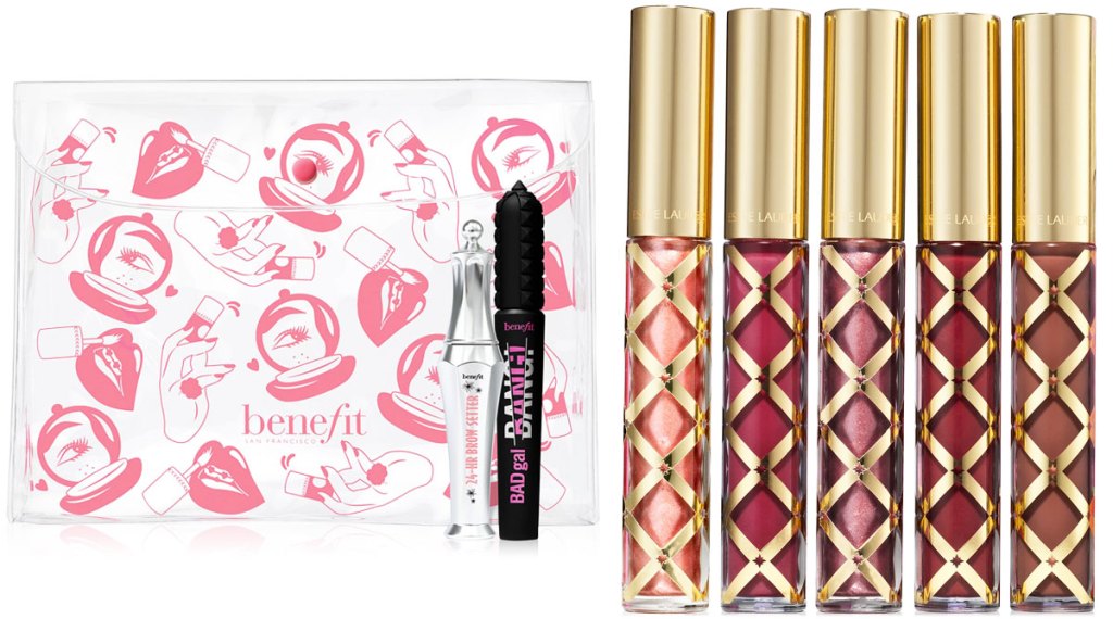 benefit gift set and estee lauder lip glosses