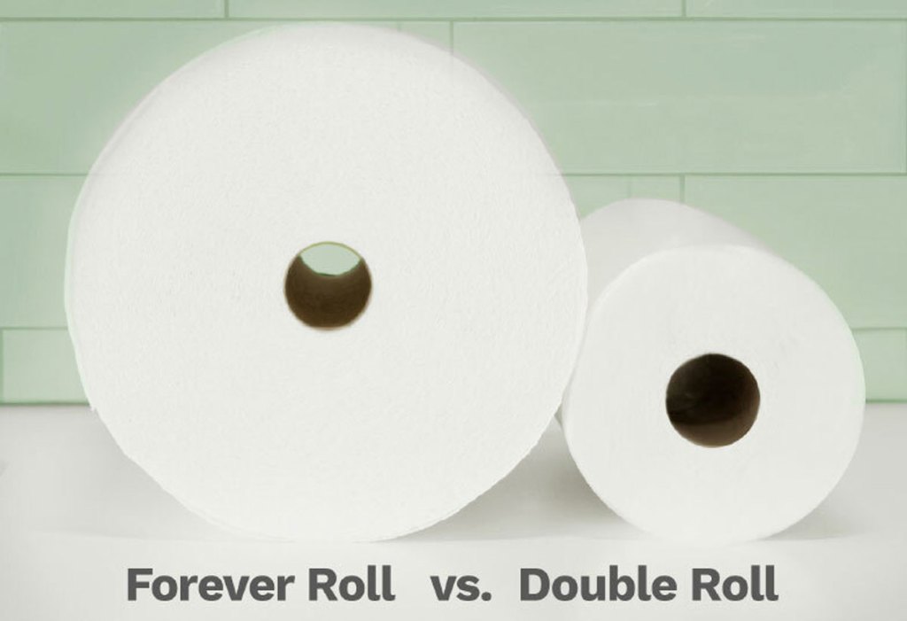 forever roll next to double roll of paper towels