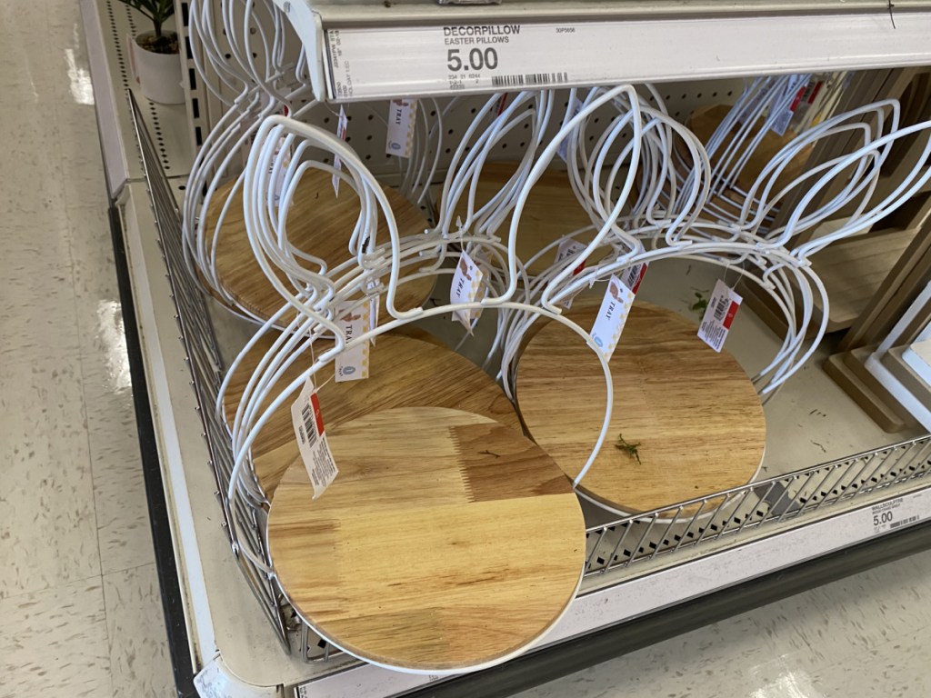 white bunny ear wooden trays on store shelf