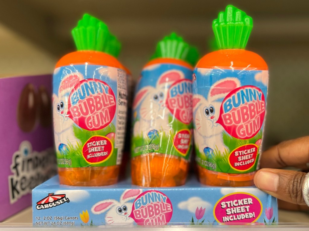 bubble gum carrots on store shelf