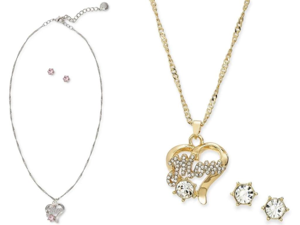 Charter Club Crystal Mom Heart Pendant Necklace & Stud Earrings Set in Silver or Gold