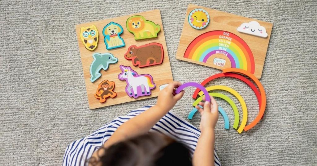 Chuckle & Roar Rainbow & Animals Wooden Kids' Puzzle Set