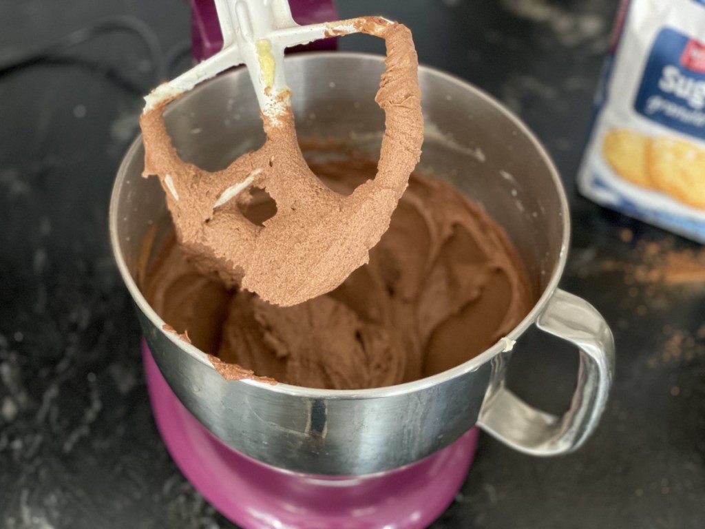 brownie batter in a mixer