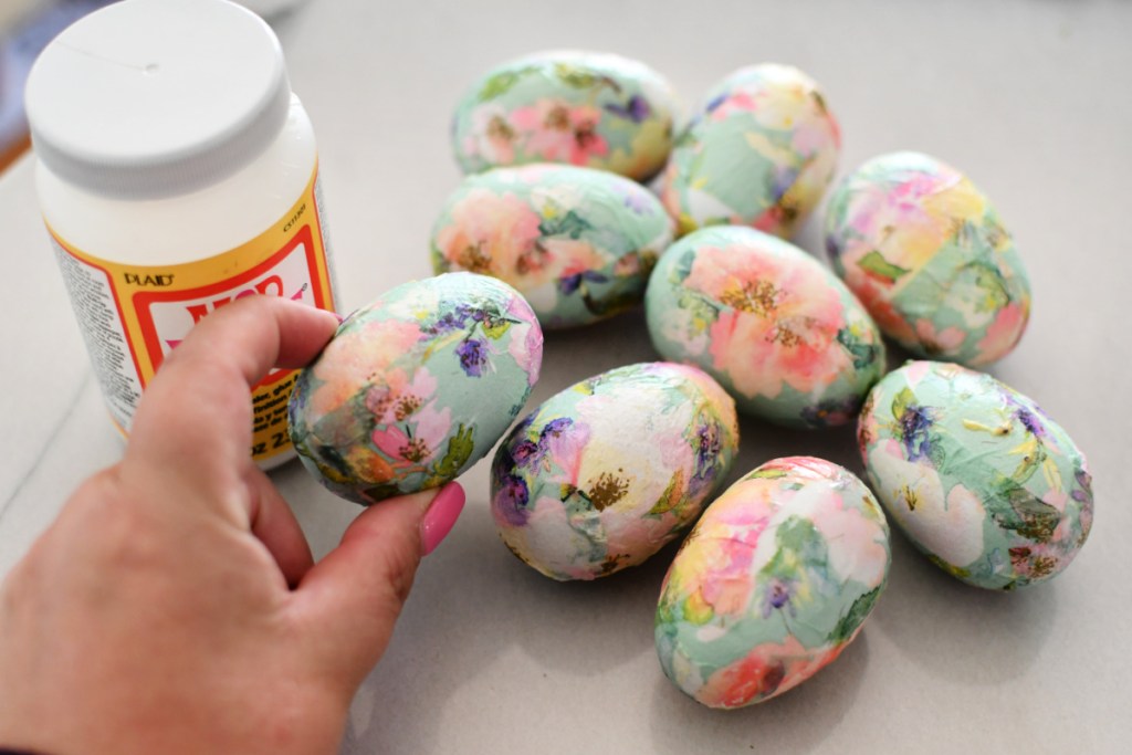 decoupage easter eggs after they are done drying 