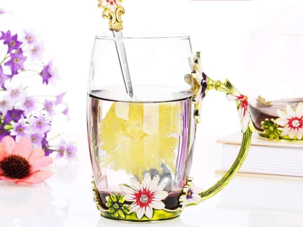 Decdeal 350mL Flower Tea Cup with Spoon 