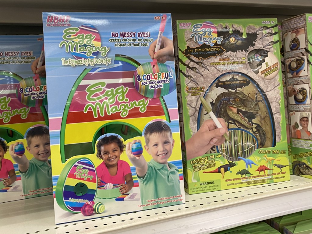 Easter egg decorating kits on store shelf