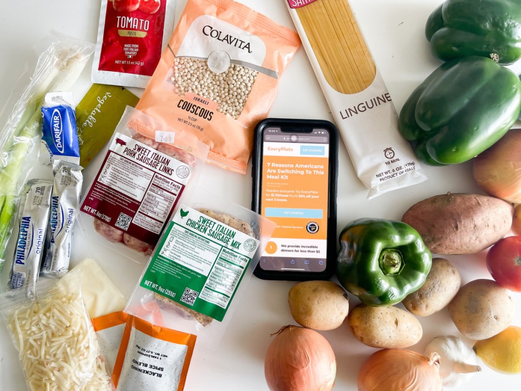 Everyplate meal kit contents and smartphone