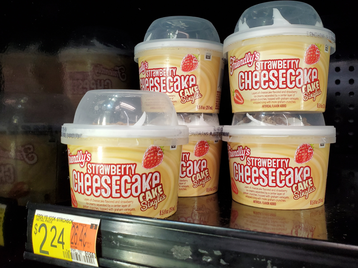strawberry cheesecake ice cream cake single cups in store freezer