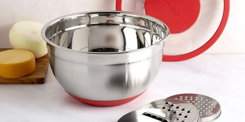 Stainless Steel Mixing Bowl Set w/ 3 Grating & Slicing Inserts Just $16.99 Shipped on Woot.com (Regularly $30)