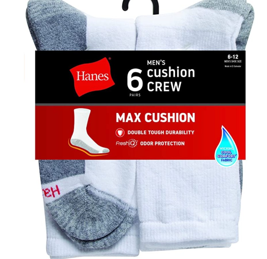 Hanes Men's Max Cushion Crew Socks, 6-Pair Pack