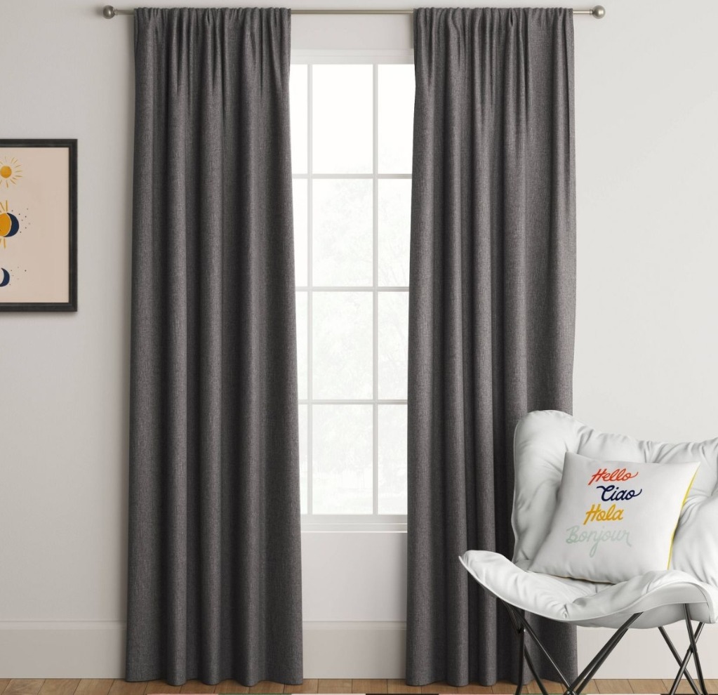 grey curtains on a window