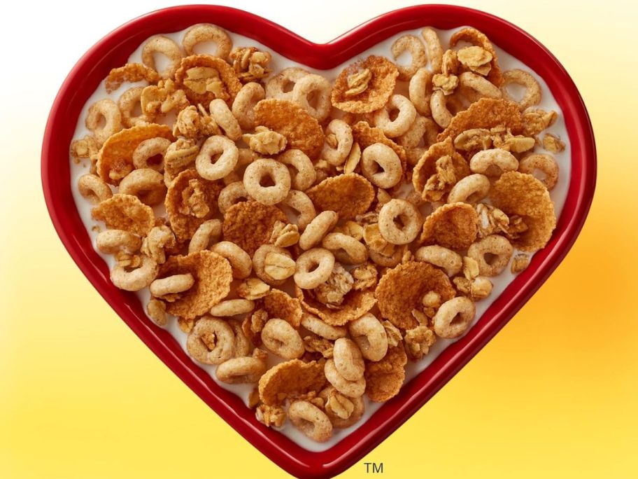 Cereal in a heart-shaped bowl