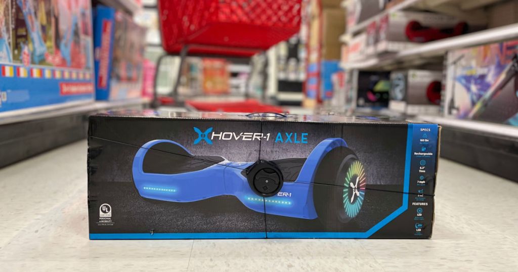 blue kids hoverboard in box