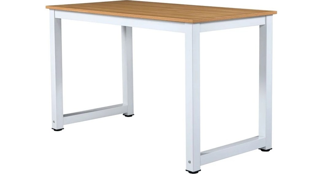 white desk with wood top
