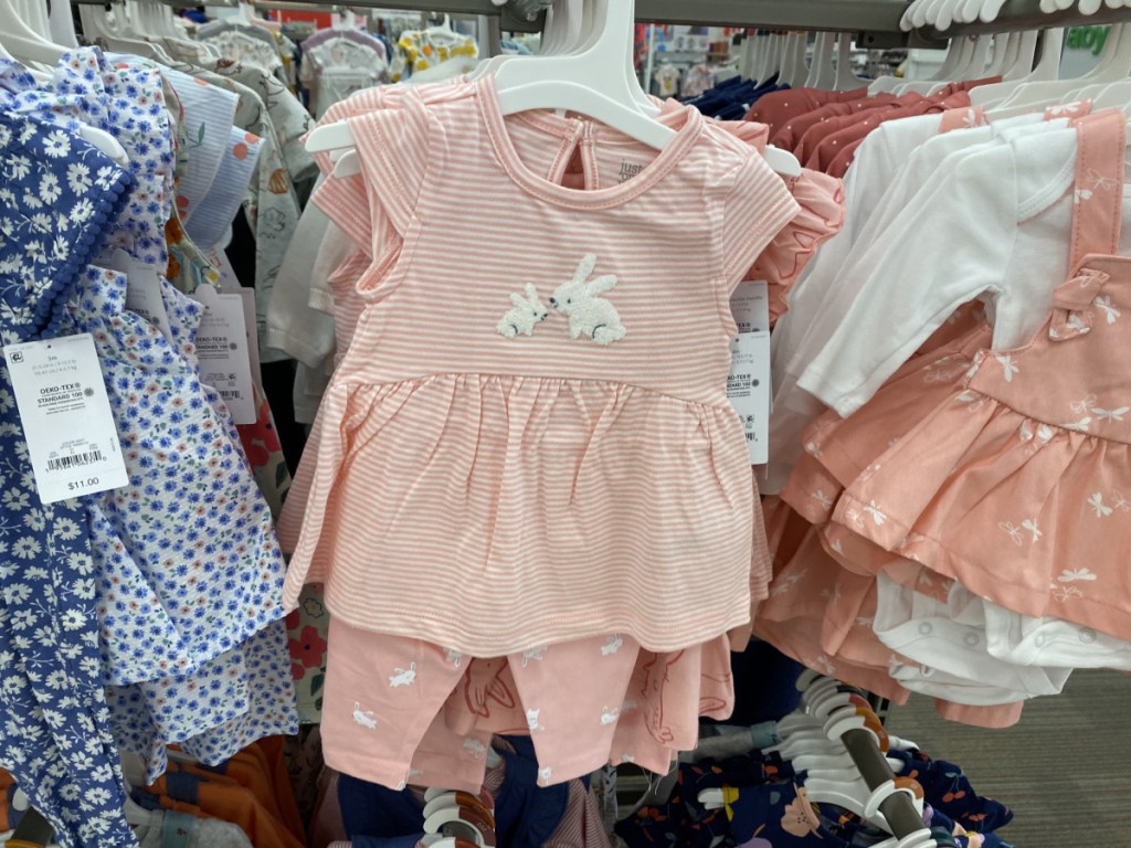 baby girl pink Easter-themed bodysuit set in store