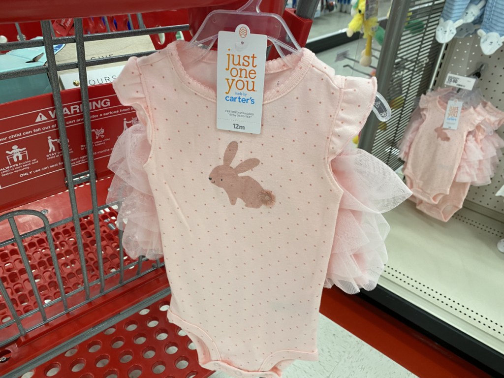 baby girl pink Easter-themed bodysuit set in store