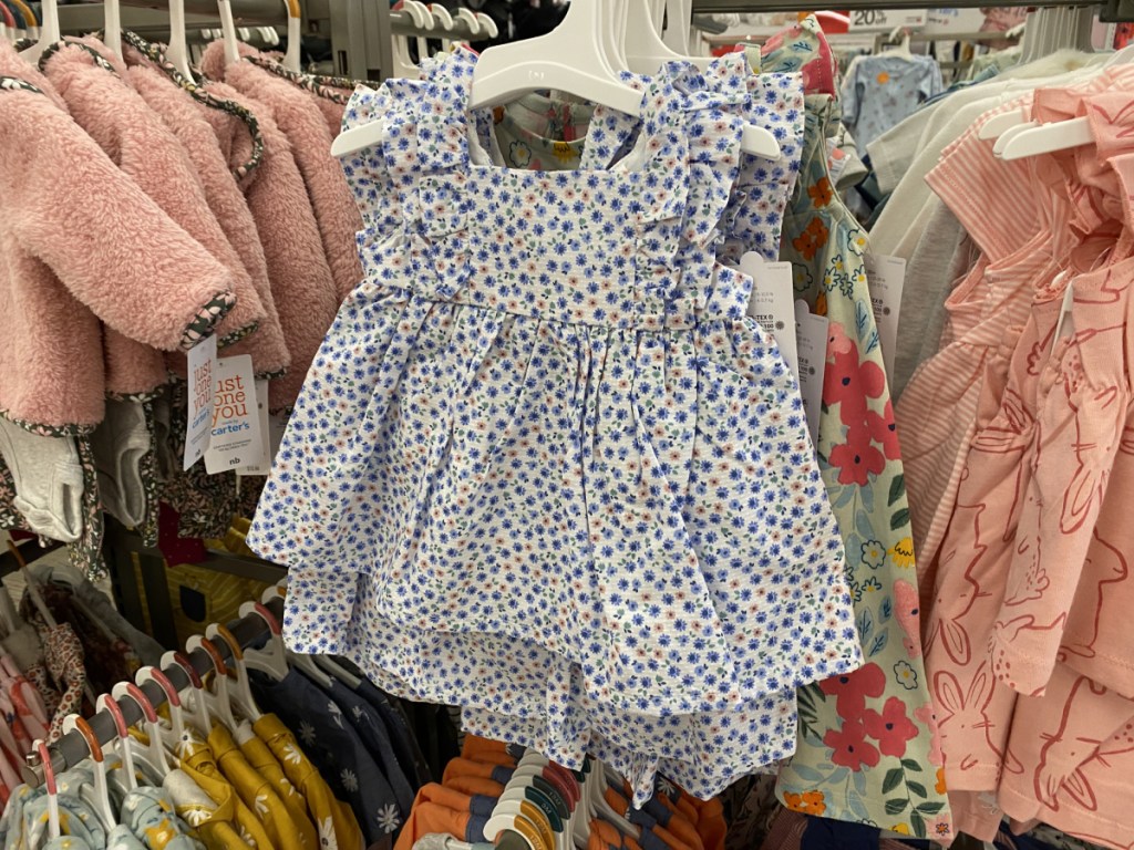 baby girl blue floral dress in store
