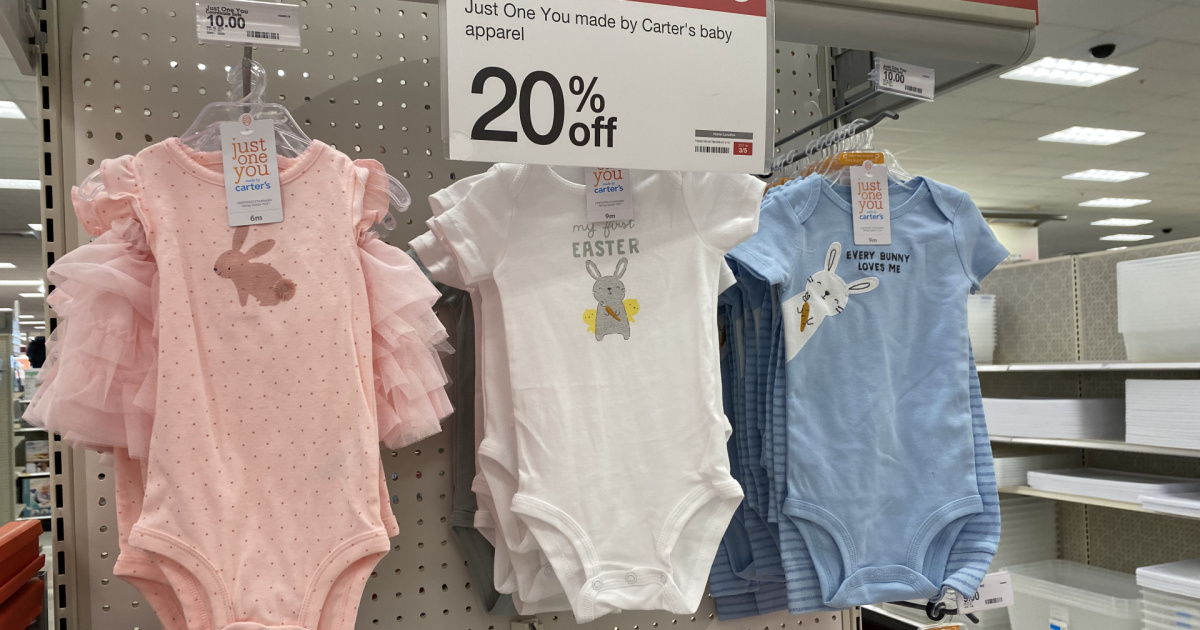 Easter-themed baby bodysuits in store