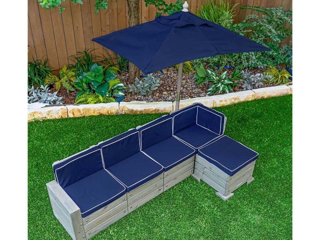KidKraft Outdoor Wooden Sectional Ottoman & Umbrella Set