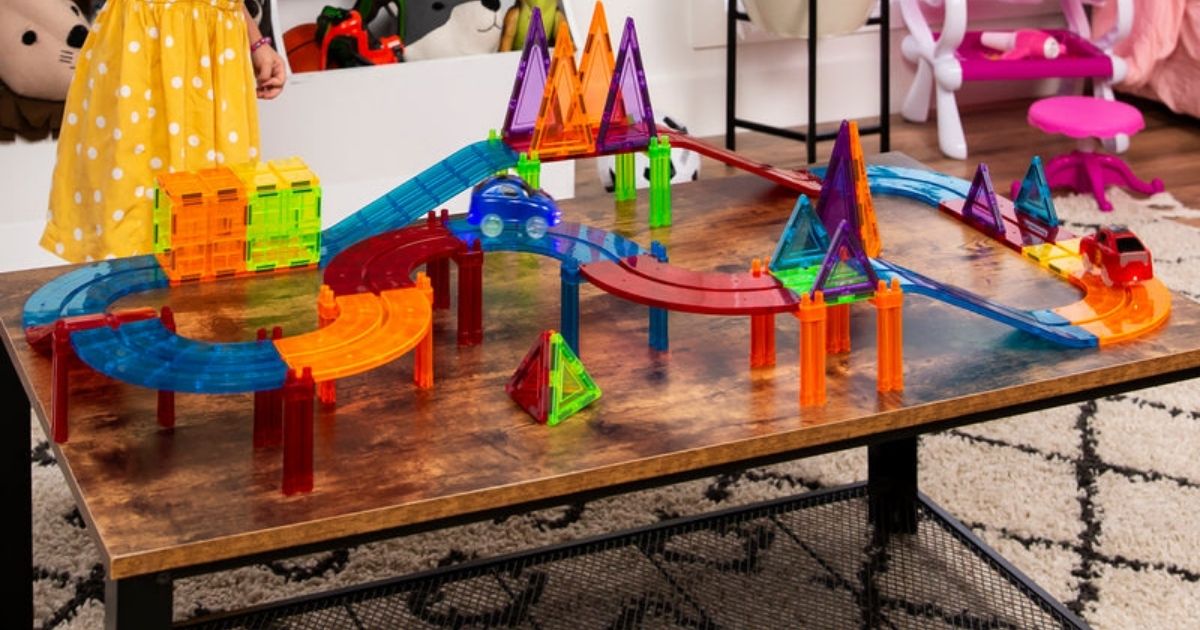 Magnetic Tile Race Car Track 212-Piece Set Only $49.99 Shipped | Includes 2 Cars