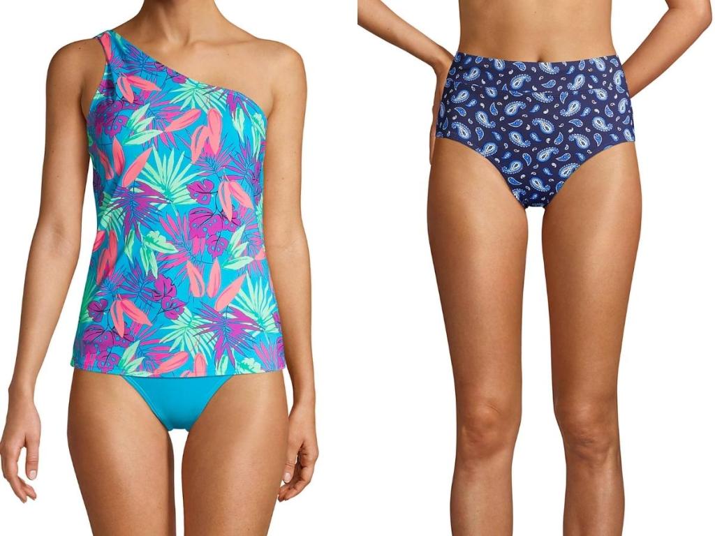 lands' end women's tankini top and high waisted swim bottoms