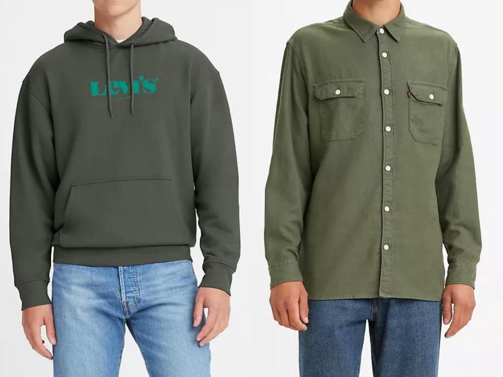 levi's men's graphic hoodie and work shirt