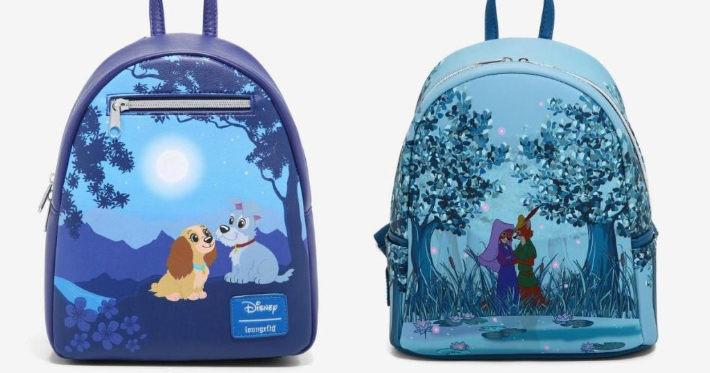 loungefly the lady and the tramp and robin hood mini backpacks