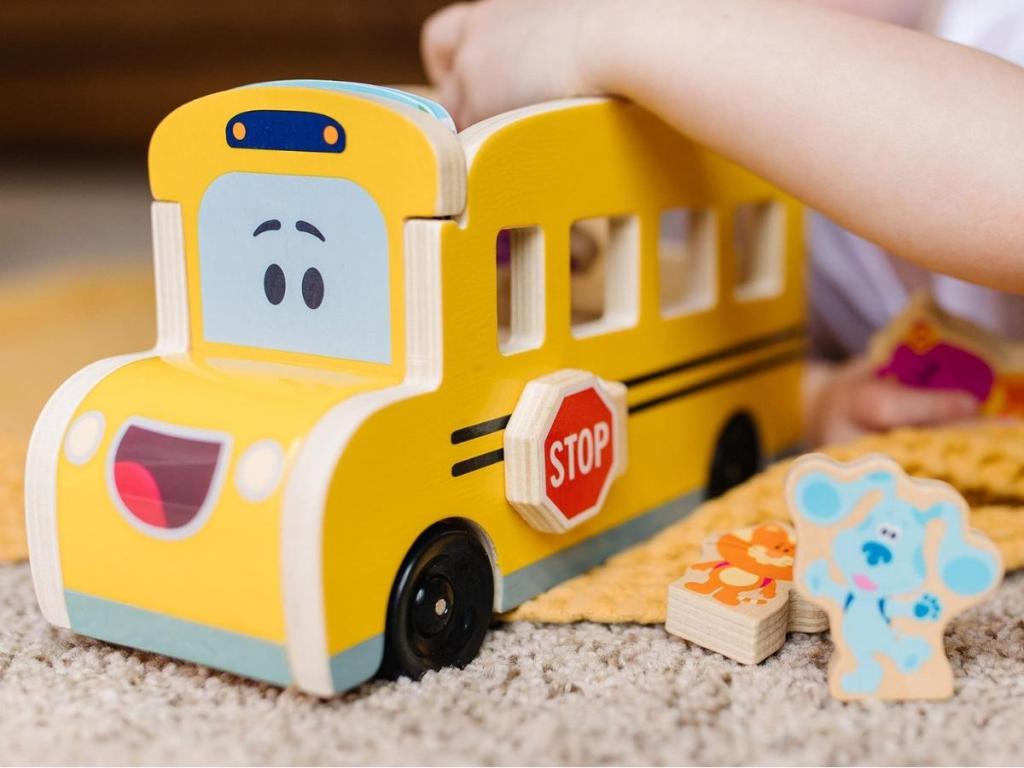 Melissa & Doug Blue's Clues & You! Wooden Pull-Back School Bus Playset
