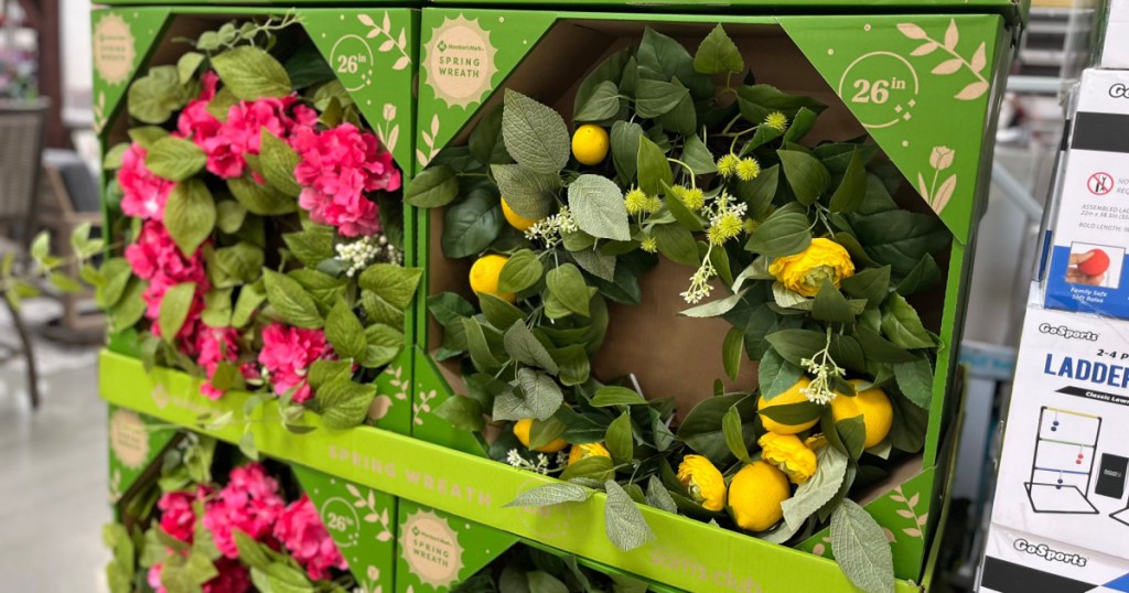 hydrangea and lemon wreaths in store