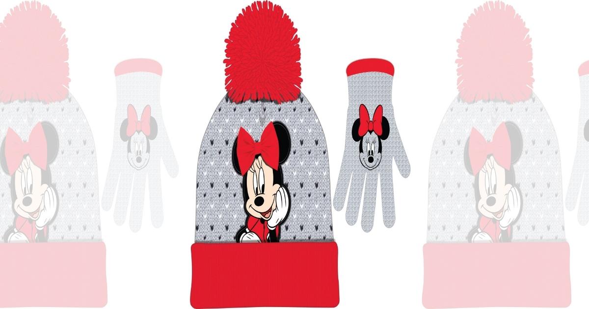 Minnie Mouse Girls Beanie Hat with Pom and Glove Set