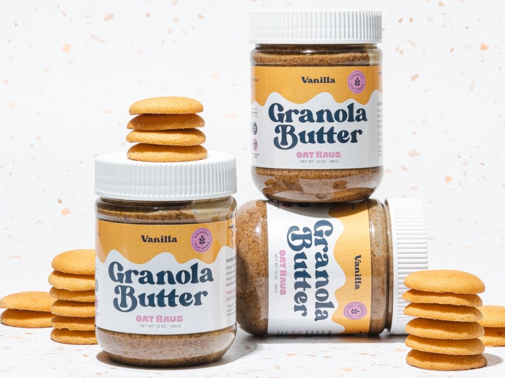 jars of granola butter with cookies
