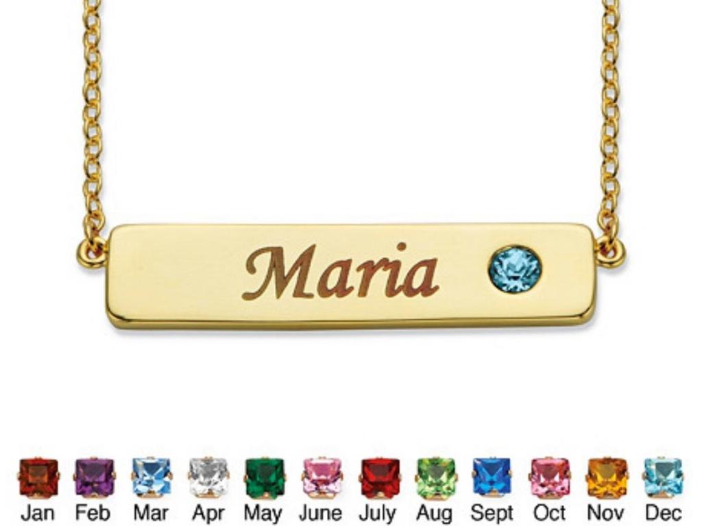 Round Simulated Birthstone Gold-Plated Personalized ID Necklace