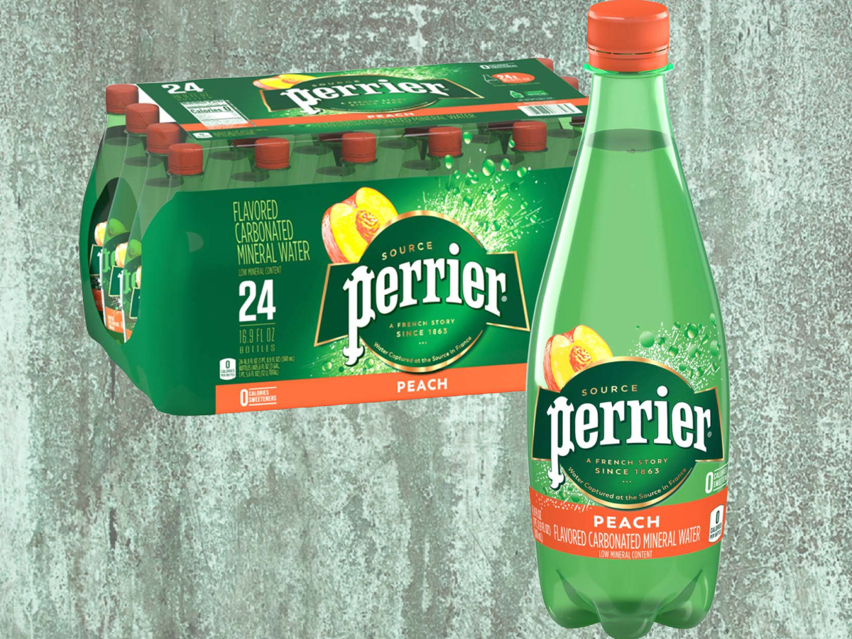 Perrier Peach water case and bottle