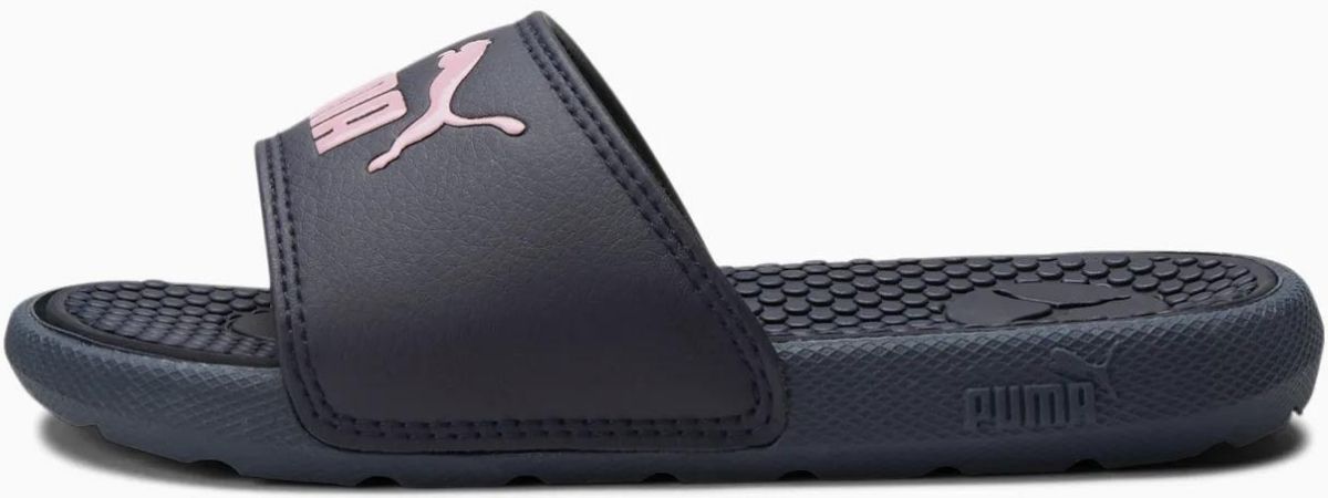 pink and black puma slides