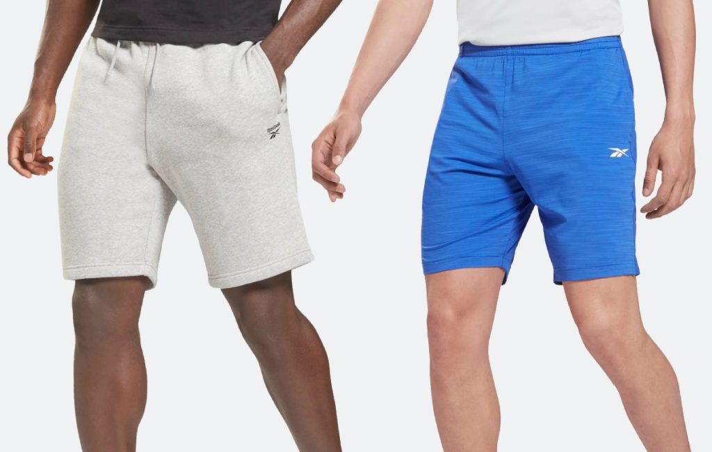 man in gray shorts and man in blue shorts