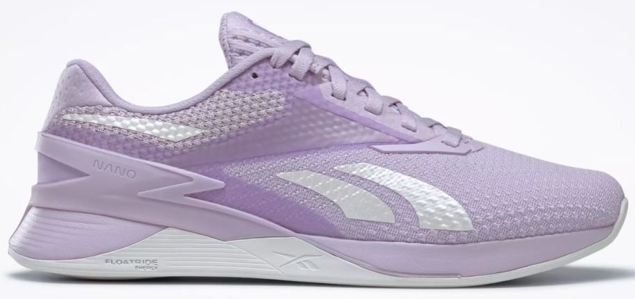 a lavender colored running shoe