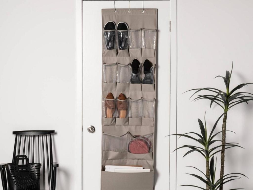 Room Essentials 15-Pocket Over the Door Hanging Shoe Organizer, Gray